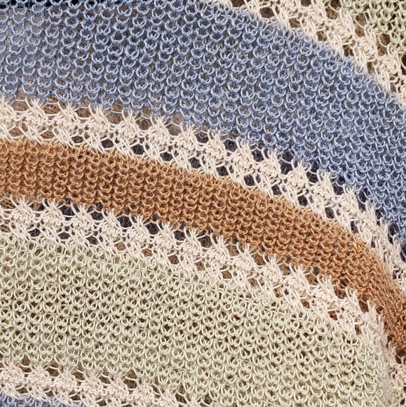 🚨CL:Hem & Thread Elba Stripe Open Knit Sweater Green Brown Cream Medium - Picture 7 of 7